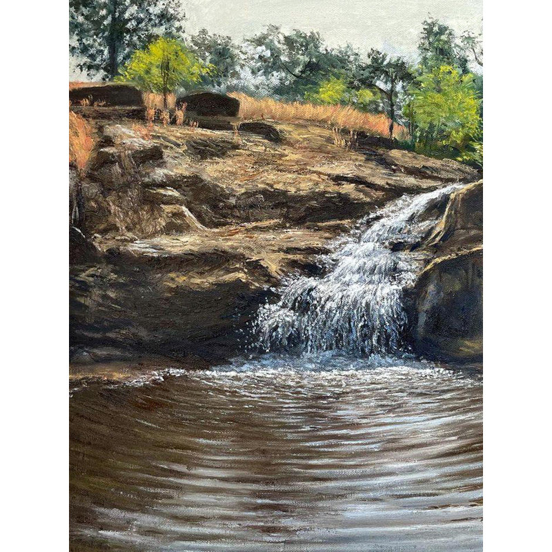 Cascade vue de paysage | Peinture à l'huile par Somnath Harne