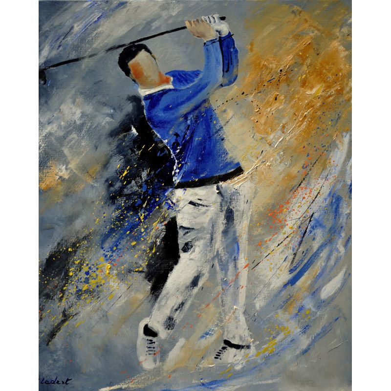 Joueur de golf par Pol Ledent - Peinture, Toile avec cadre noir, H 32 po x l 24 po