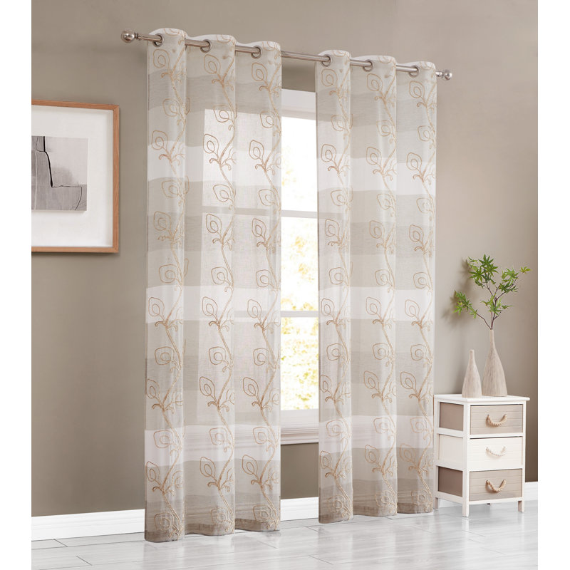 Semi Sheer Curtain Pair, 38'' W x 96" L, Brown 