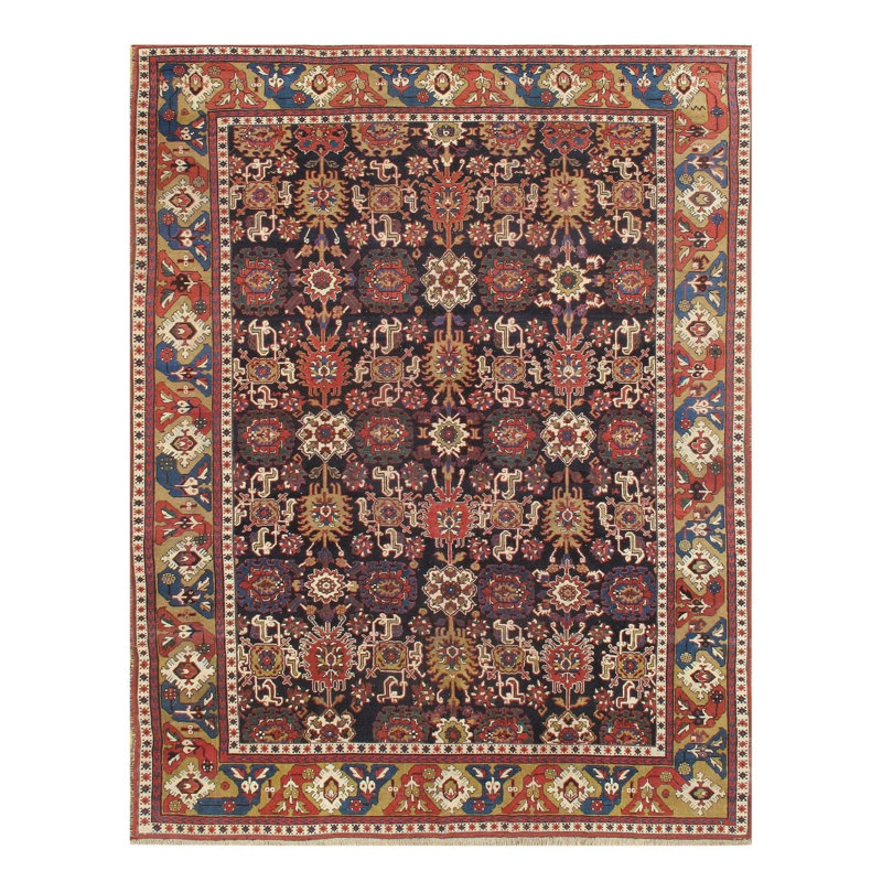 Tapis oriental en laine beige / rouge / bleu marine à motif oriental fait à la main 8 pi 2 po x 11 pi