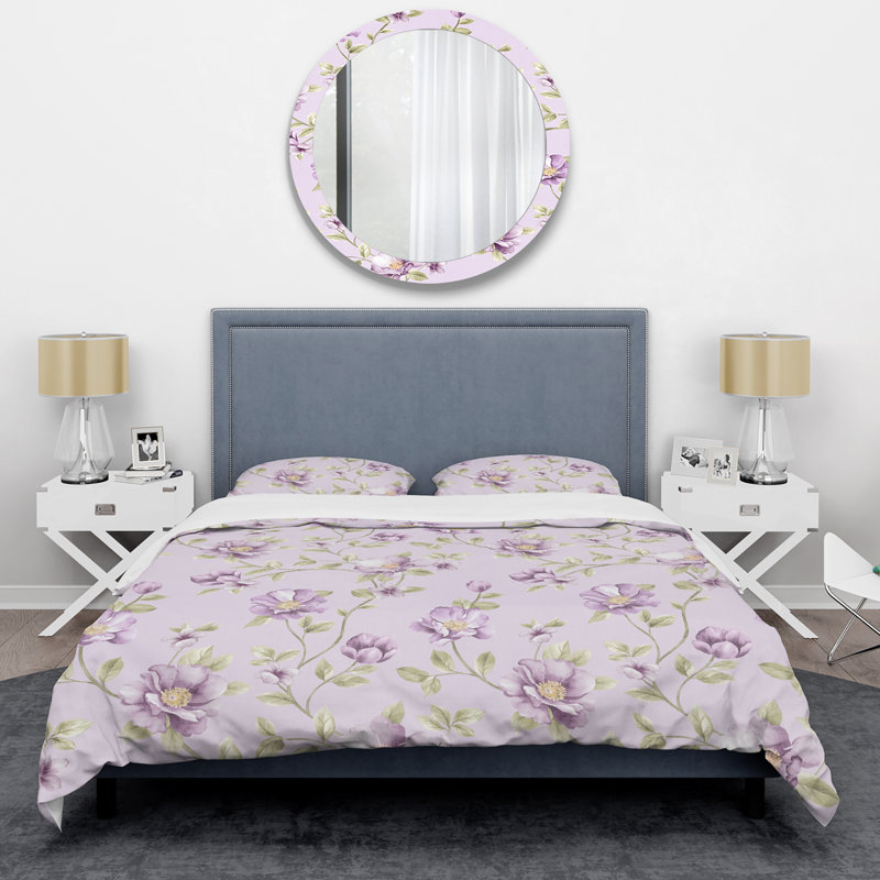 Fleurs et feuilles mauves - Ensemble de housse de couette Cabin & Lodge, Housse de couette pour grand lit et 2 taies décor