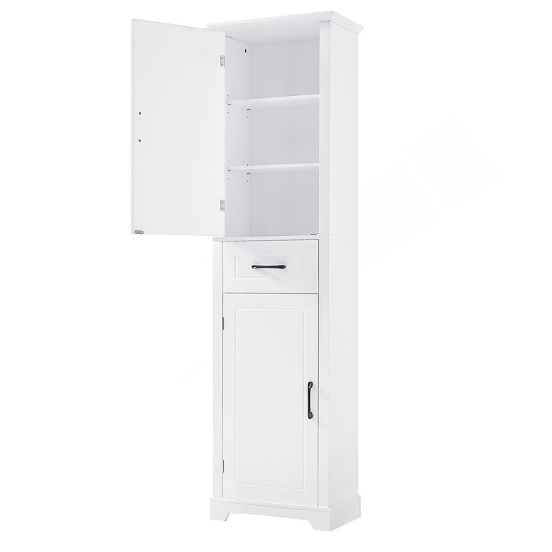 Grande armoire de rangement pour salle de bain, armoire de rangement autoportante avec deux portes et tablettes réglables, conception à étagère de porte, panneau de fibres à densité moyenne avec finition peinte