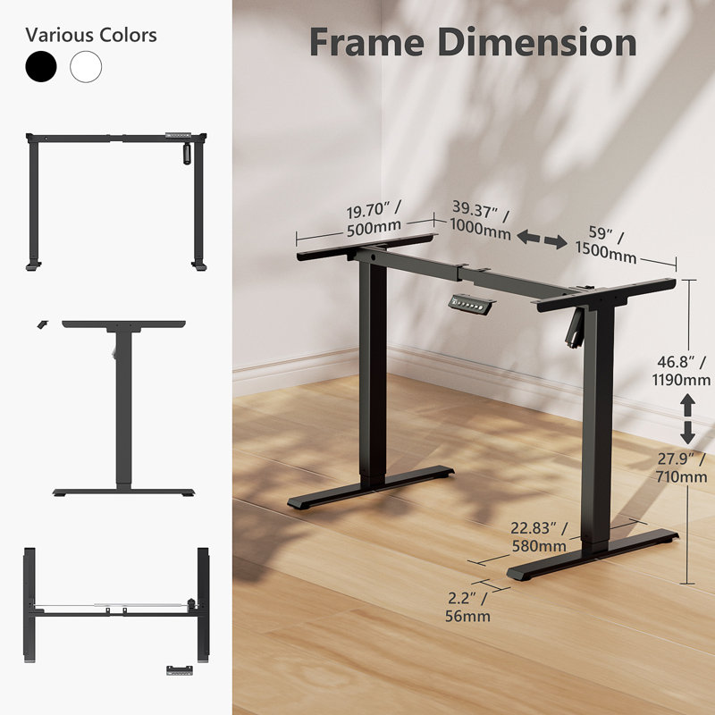 Essential Electric Height Adjustable Standing Desk Frame, Black