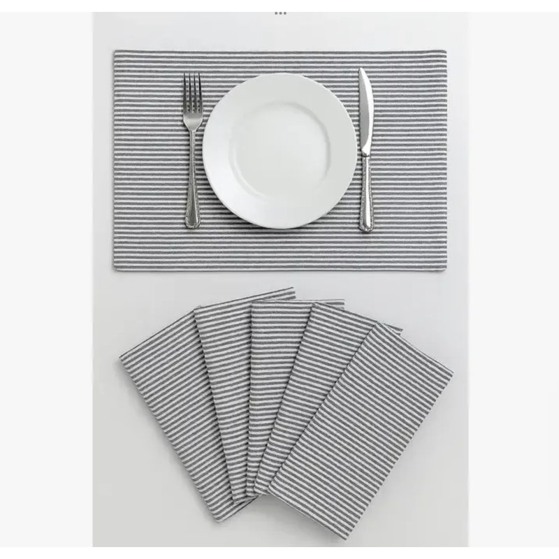 Ensemble de 4 napperons en coton Greyy Ticking Stripes