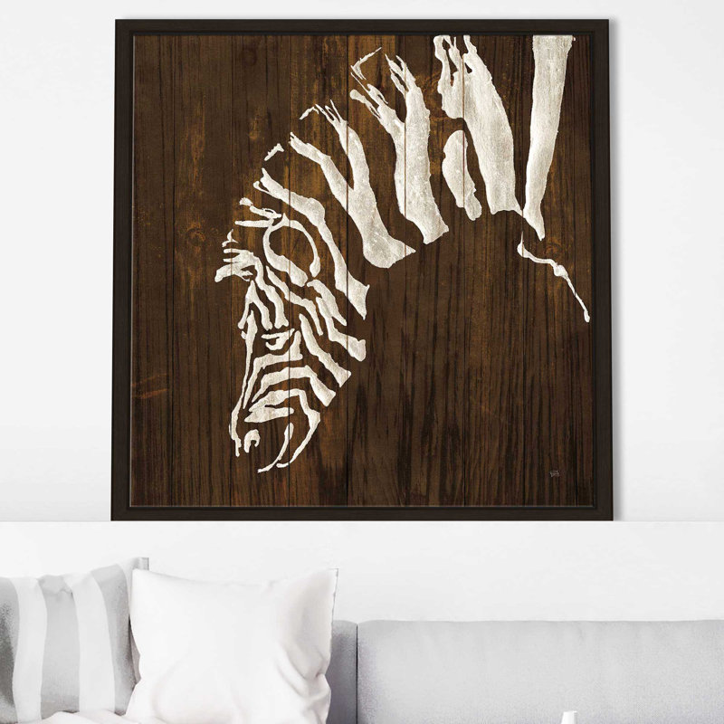 Zèbre blanc sur bois foncé - impression, Cadre flottant espresso, H 39,5 po x l 39,5 po x P 2 po