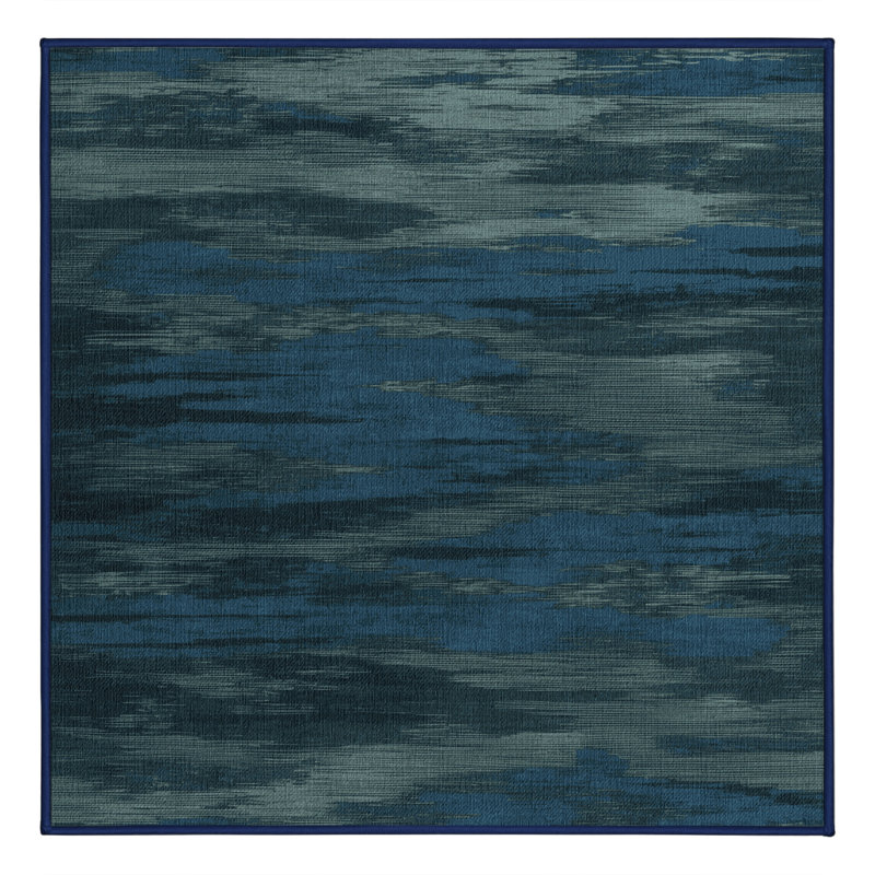 Tapis bleu abstrait lavable à la machine, Carré 7 pi
