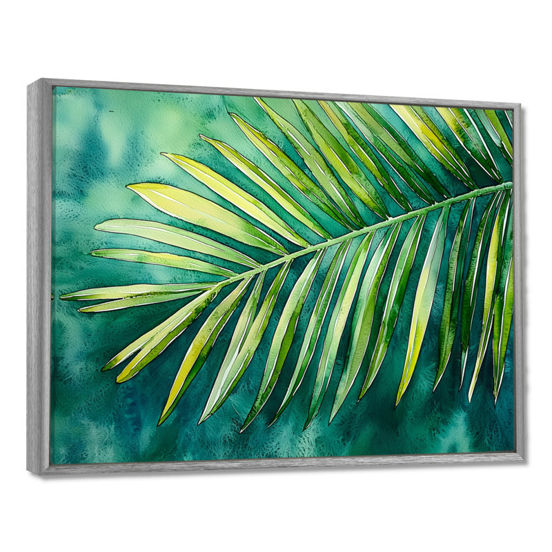 «Green Tropical Safari Palms II», art mural palmier, H 34 po x l 44 po, Picture Framed, Argent argent
