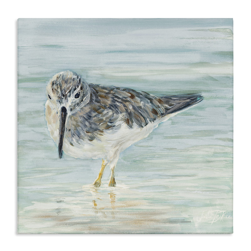 Bécasseau nautique, eau de plage peu profonde, oiseau traditionnel, impression sur bois, H 30 po x l 30 po
