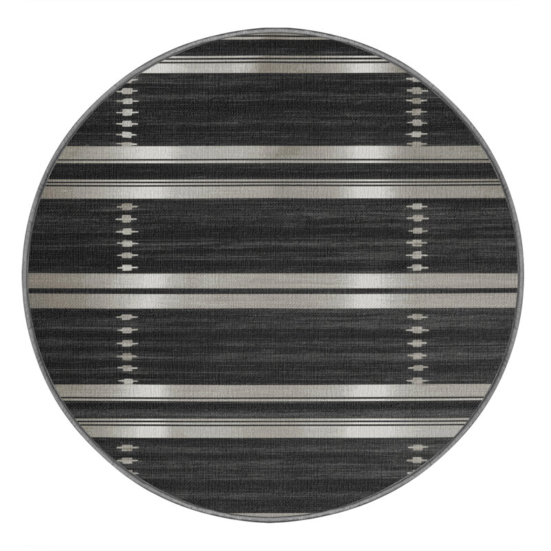  Tapis lavable rayé gris foncé argenté, Rond 7 pi