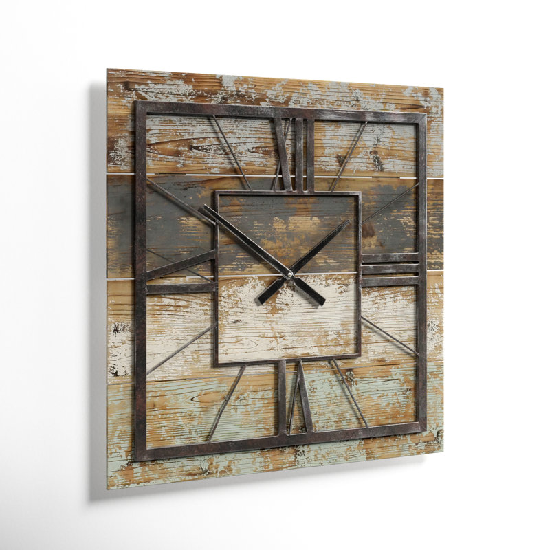 Weston Square Wood Panel Farmhouse Wall Clock, Large