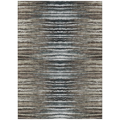 5' X 8' Brown Taupe And Chocolate Striped Washable Indoor Outdoor Area Rug