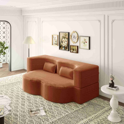 Canapé-lit moderne avec 2 coussins, canapé-lit en velours côtelé moelleux convertible, matelas pliant de 15 po pour le salon, lit d'invité, aucun assemblage requis, orange