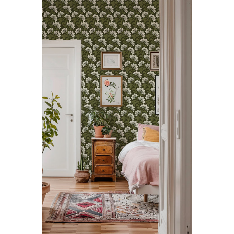 Wildflower - Olive Ivory Botanical Wallpaper