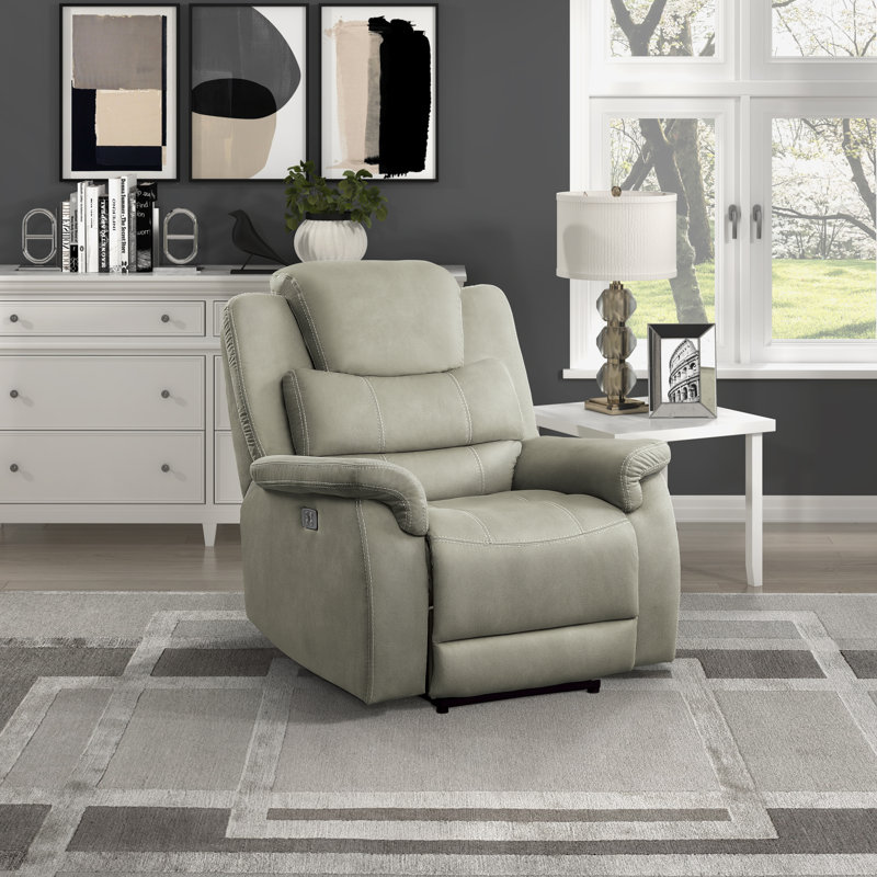 Fauteuil inclinable électrique en microfibre poli moderne et contemporain de 37,5 po Kadance avec appui-tête réglable et port de charge USB