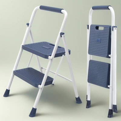 Escabeau pliant avec large pédale antidérapante, échelle en acier portable pour la maison, mécanisme de verrouillage de sécurité, conception robuste et peu encombrante