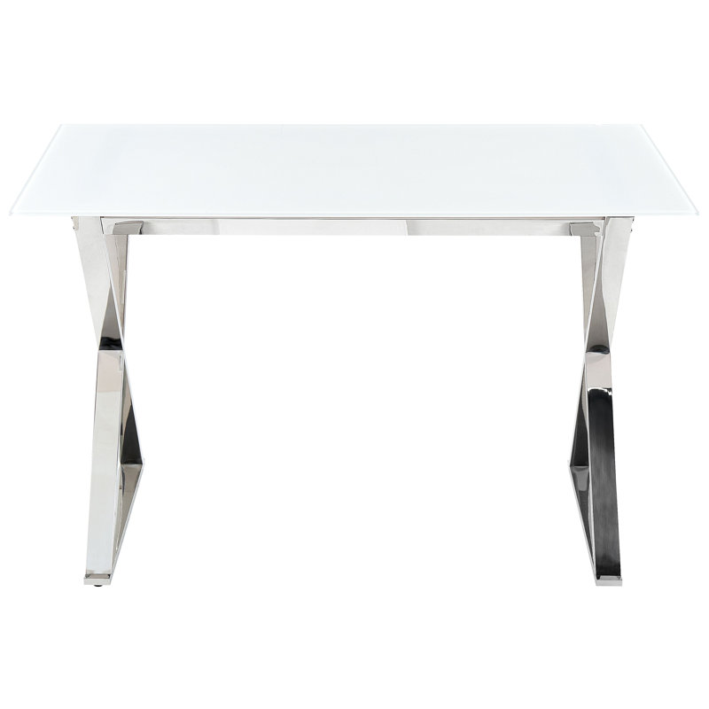 Chateaugay Glass Top Metal Base Dining Table, White, Black