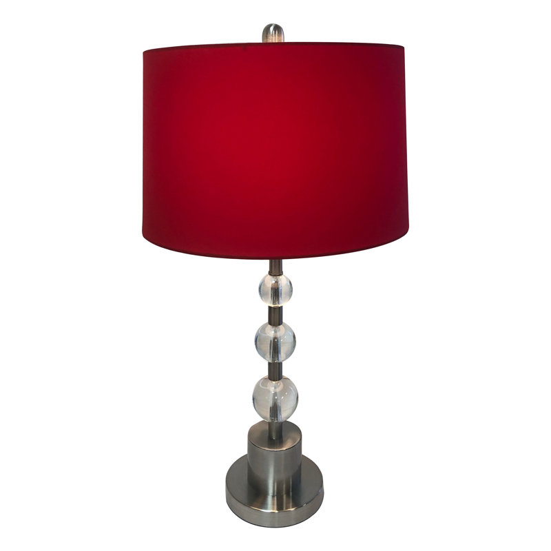 Lampe de table boule de cristal Risa, Nickel brossé, Rouge, H 26 po x l 14 po x P 14 po