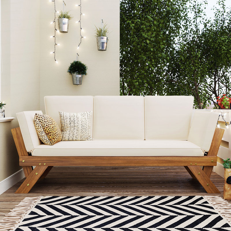 Canapé de patio réglable en bois, Beige, Naturel