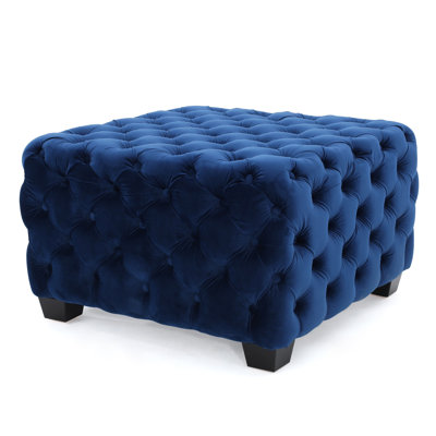 Modern Velvet Button Tufted Fabric Ottoman, Bench Footstool w/ Wood Legs Ottomans Storage Navy Blue -  Everly Quinn, 5E9C001E92BC4466A14B3B349EB9993E