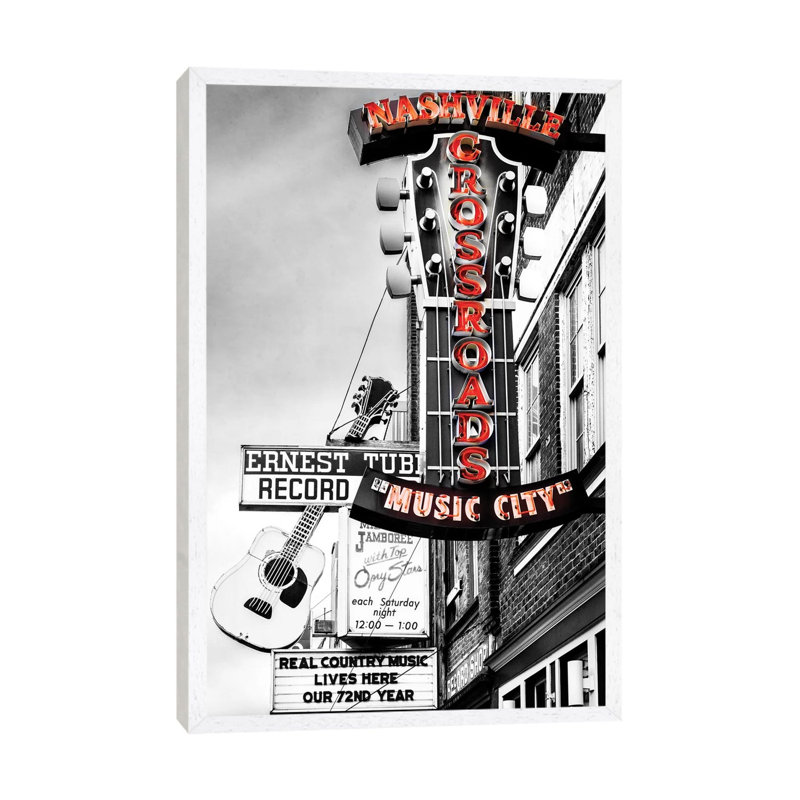 Nashville Music City Red by Susanne Kremer - Print on Canvas, 66.04 cm H x 45.72 cm W, White Framed