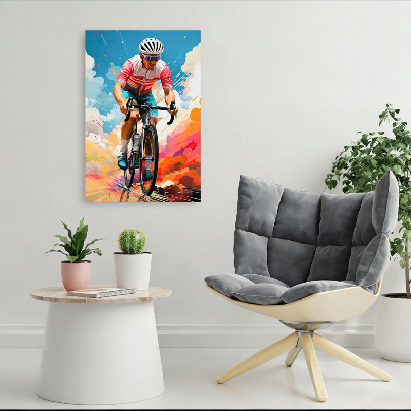 «Vibrant Cycling Action», impression murale contemporaine colorée, H 36 po x l 24 po
