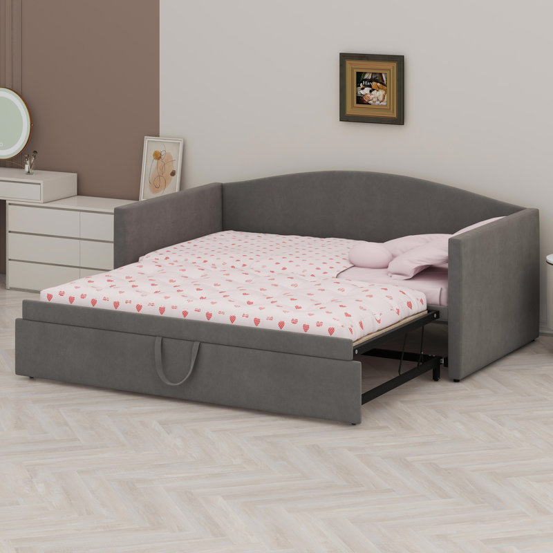 Daybed With Extended Pop Up Trundle, Gray