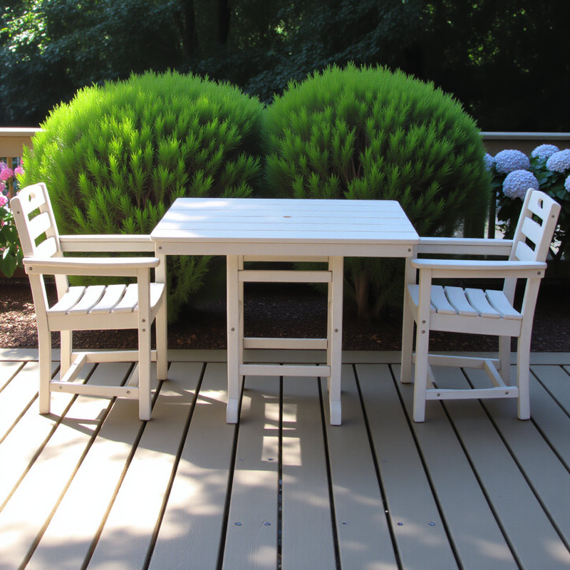 Ensemble de salle à manger d'extérieur blanc Hdpe 3 pièces avec table carrée et 2 fauteuils