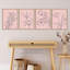 Minimalist Wildflower Outline Black On Pastel Pink Simple Floral - 4 Piece No Frame Print Set-88622437