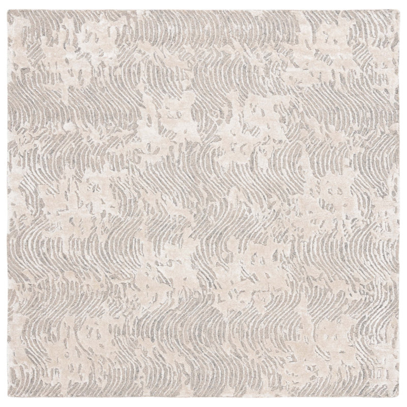Glamour Hand Tufted Wool Viscose Cotton with Latex Abstract Rug in Ivory/Gray, Square 6'