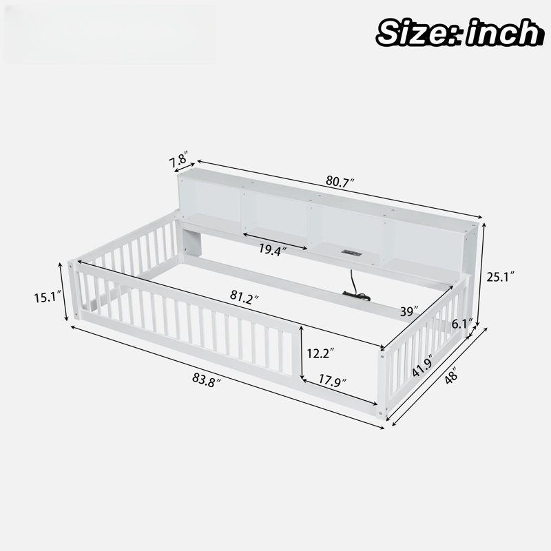 Wood Floor Bed With Built-in Storage Cabinets And Usb Ports, Brown