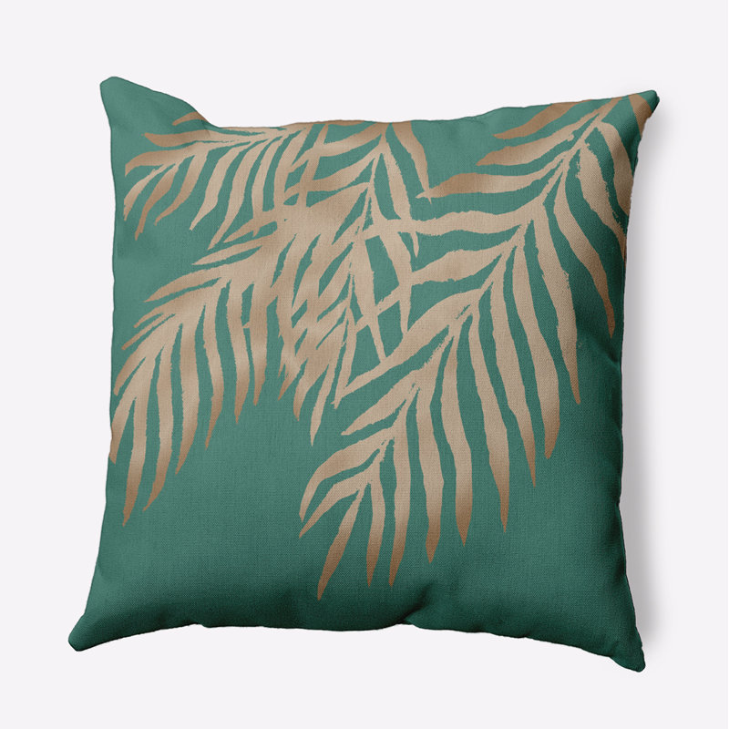 Coussin intérieur / extérieur Leafy Branch, H 18 po x l 18 po, Bleu sarcelle / floral doré