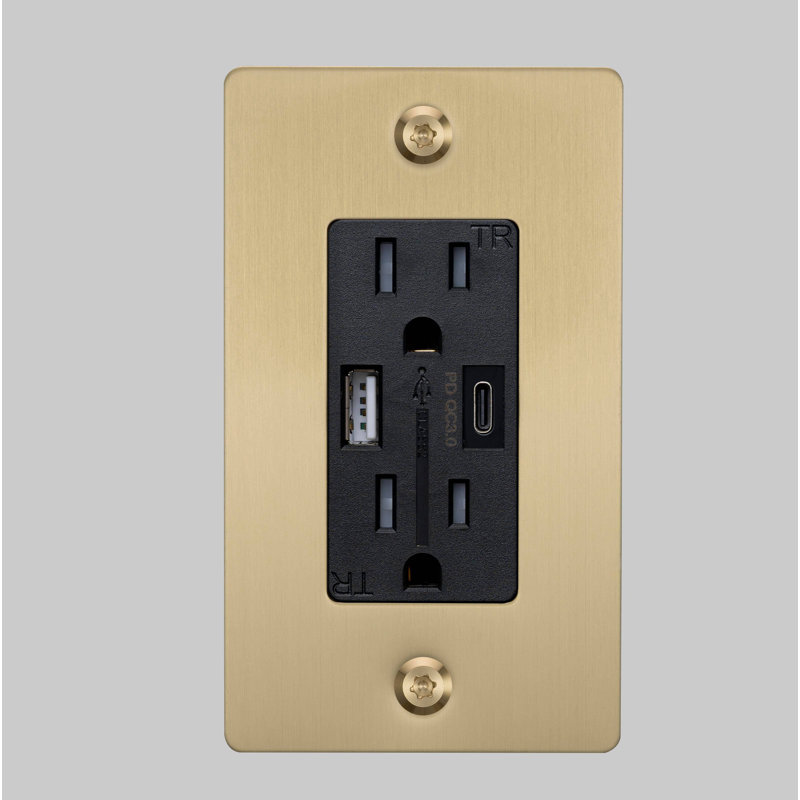 1G Duplex Outlet / USB A + C / Linear / Without Logo, Brass