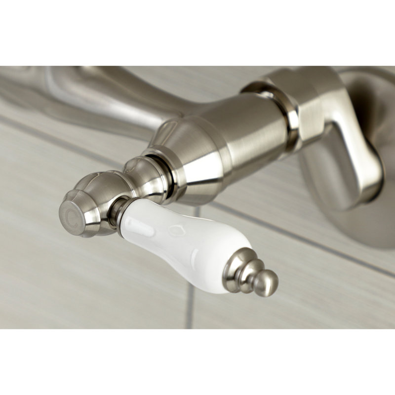 Kingston Brass Kingston Two-Handle 2-Hole Wall Mount Bar Faucet, Brushed Nickel, Lever Handle