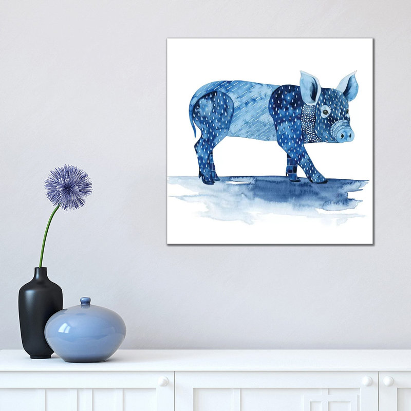 Cobalt Farm Animals II by Grace Popp - Wrapped Canvas Painting, 45.72 cm H x 45.72 cm W x 1.91 cm D