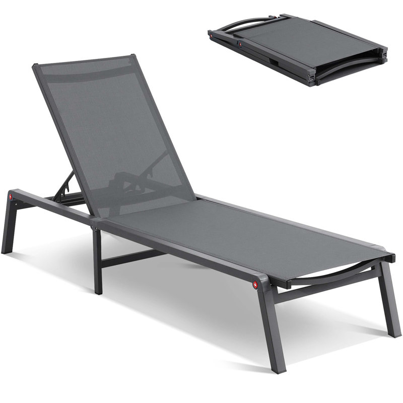 2PCS Foldable Chaise Lounge Chair Adjustable Back Outdoor Pool Sun Tanning Chair, Dark Gray/Black, 2