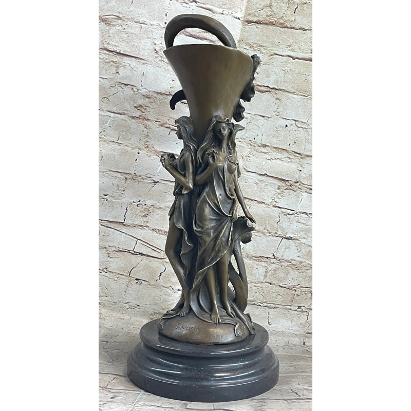 Bronze Art Deco Nymph Figurine with Marble Base, 18 inches