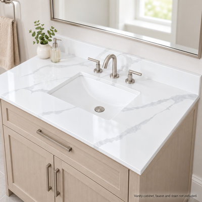 49" Carrara White Engineered Quartz Bathroom Vanity Top with Single Sink, Undermount Basin