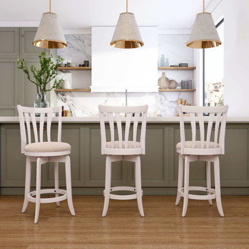 Asharn Swivel Upholstered Counter Stool, Counter Stool (25.5" Seat Height), White Polyester