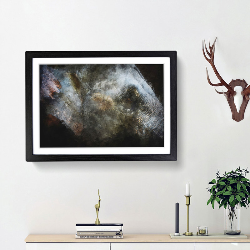 Colourful Elephant - Picture Frame Painting Print, 24cm H x 33cm W x 2cm D, Black Framed