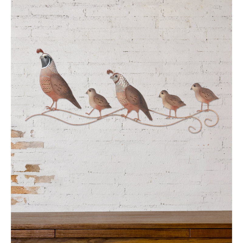 23.25 Inch Wide Quail Family Metal Outdoor Wall Decor with Multi Color Weather Resistant Finish for Indoor and Outdoor Home Accent