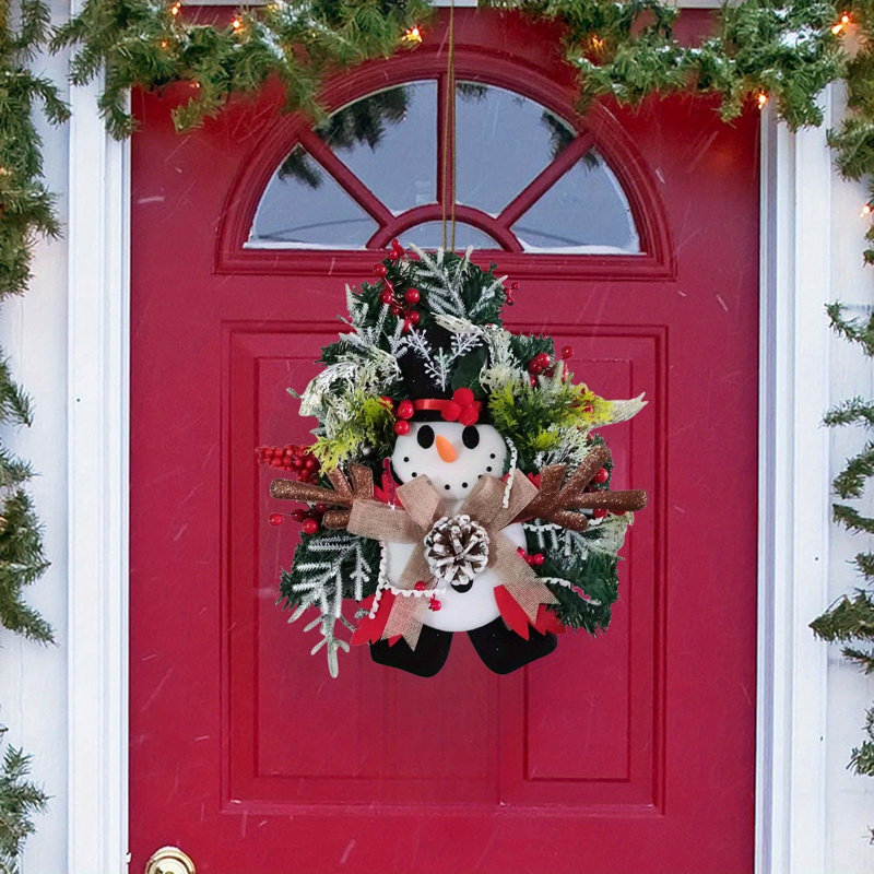 Muised Snowman Swag, Snowman Wreath, Christmas Wreath, Christmas Door Wreath