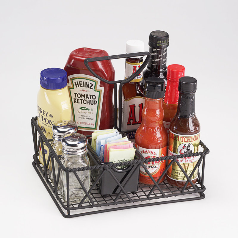 G.E.T. 5-Compartment Metal Table Top Caddy and Condiment Organizer, 9" x 7", Black