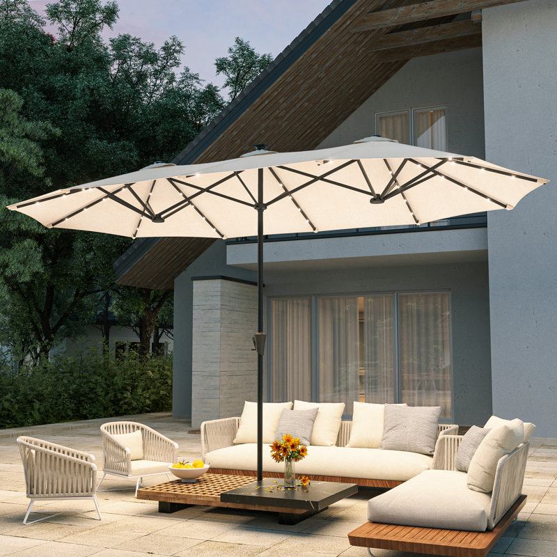 Parasol 13 x 7,2 pi DEL double face pour patio, parasol simple Market, Sable
