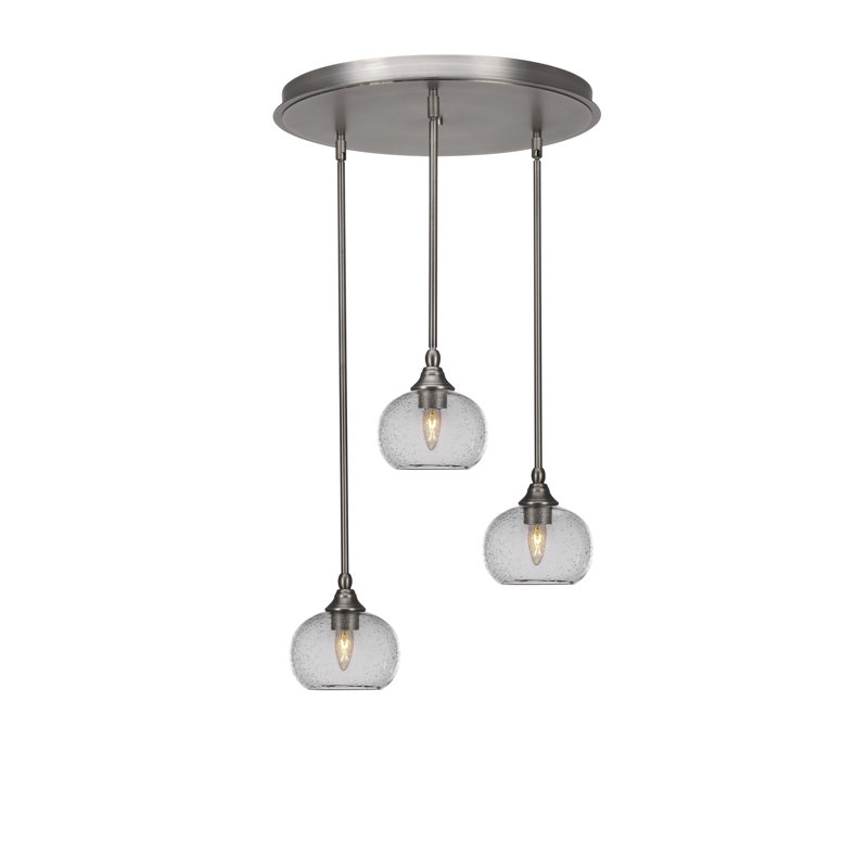 Luminaire suspendu en forme de grappe 3 lumières avec verre à bulles transparent 7 po Empire, Nickel brossé