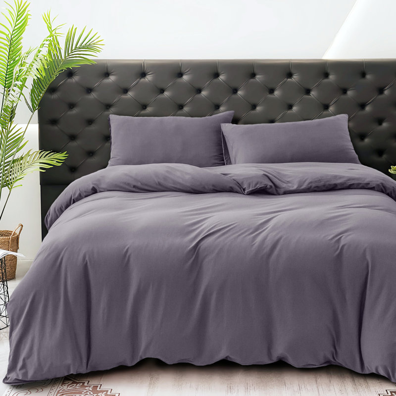 HOME BEDDING Jersey Cotton Duvet Cover Set, Queen Duvet Cover + 2 Standard Shams, Violet Gray