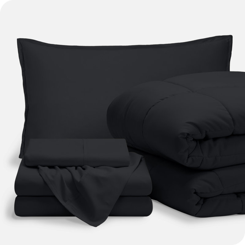 Modern & Contemporary Comforter, Black/Black, Twin Comforter + Pillowcases