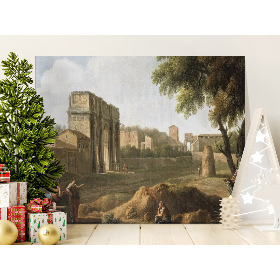 Classical Roman Ruins Landscape Canvas Print, Grand Tour Neoclassical Wall Art, Dark Academia Vintage Decor, Historic Art Gift