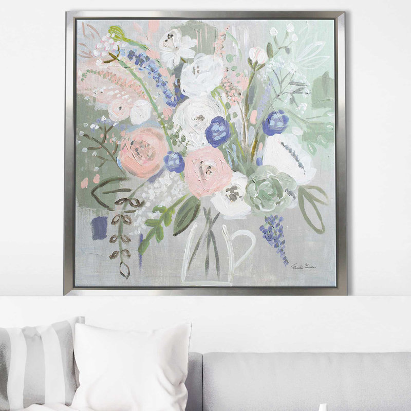 Élégance florale - Peinture, Cadre flottant argent, H 39,5 po x l 39,5 po x P 2 po