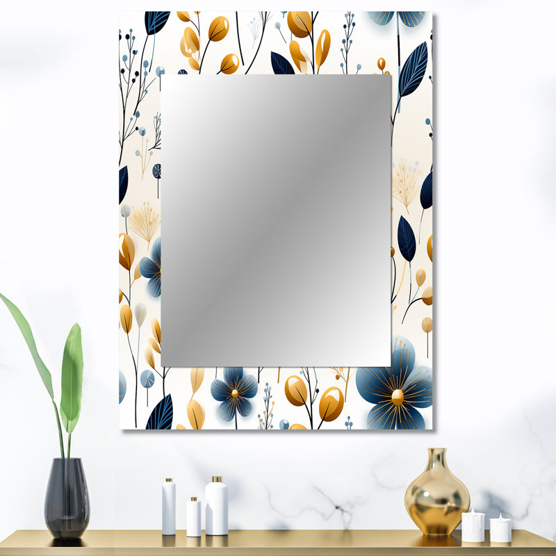 Kaylee, motif floral de charme minimaliste en bleu - miroir mural floral unique, 40 po x 30 po