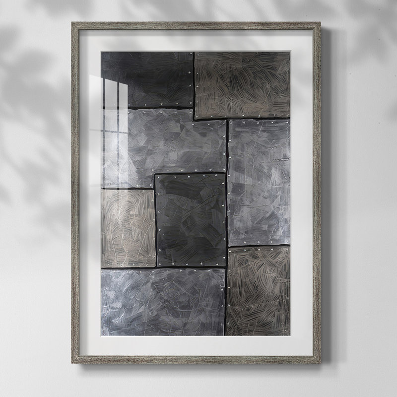 Plaques d'acier II, Blanc, Papier encadré argent vieilli